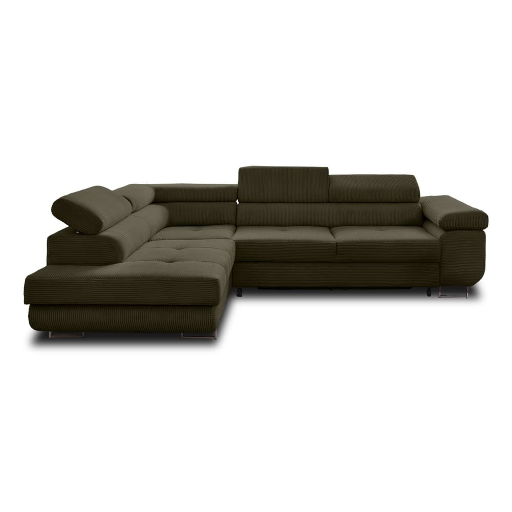 Canapé d'angle gauche convertible 5 places en velours côtelé vert