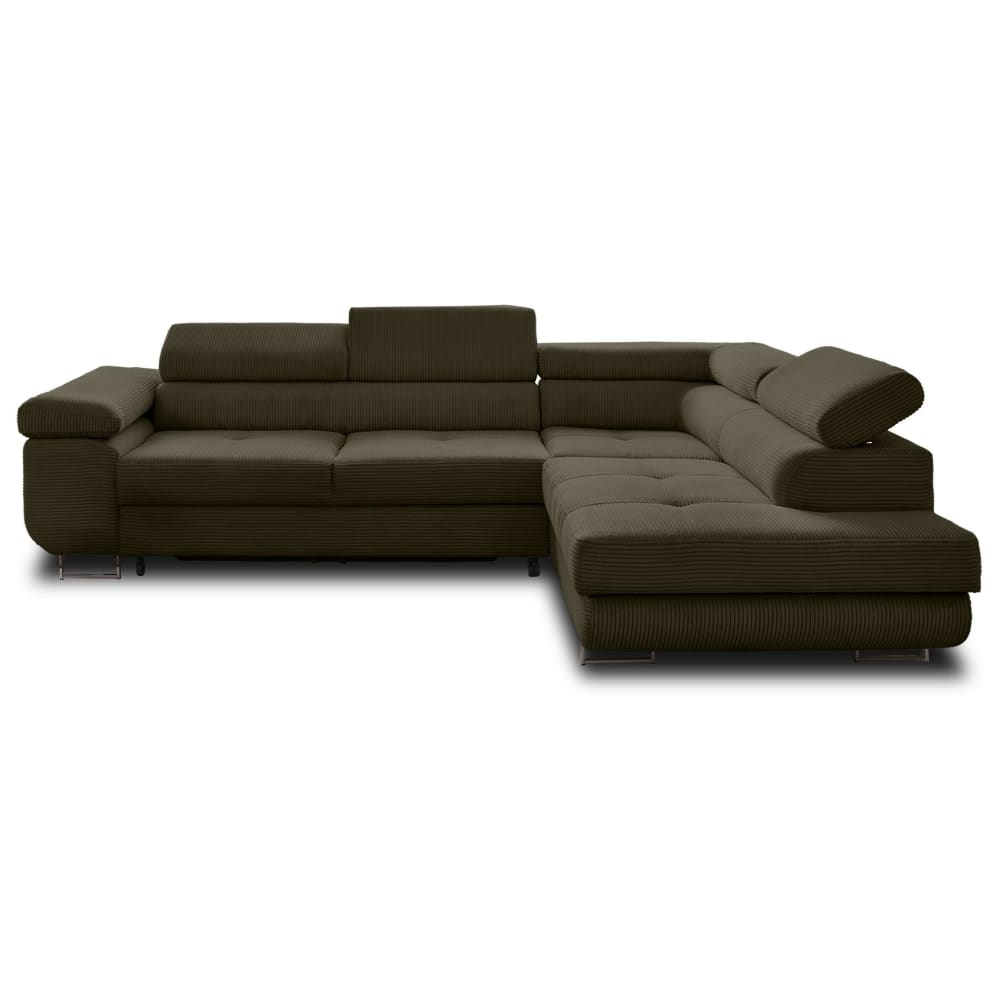 Canapé d'angle droit convertible 5 places en velours côtelé gris foncé