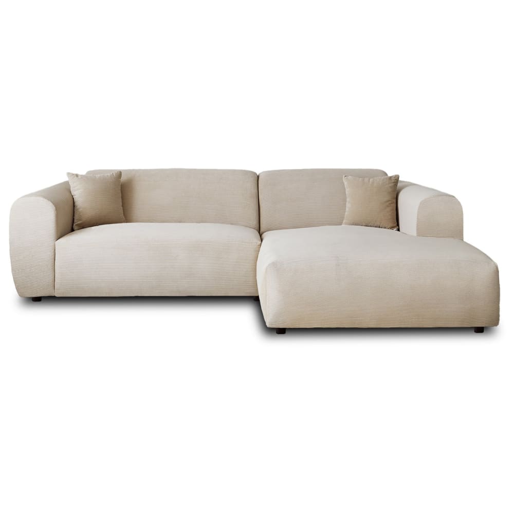 Canapé d'angle droit 4 places en velours côtelé beige