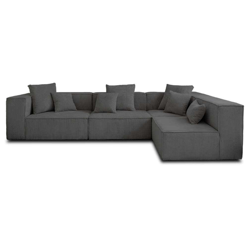 Canapé modulable 6 places angle droit en velours côtelé gris foncé