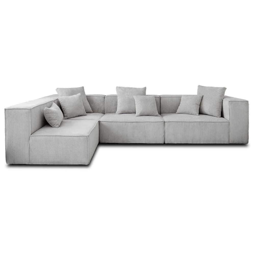 Canapé modulable 6 places en velours côtelé gris clair