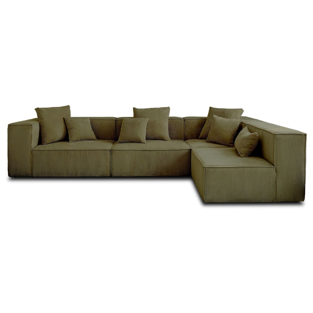 Canapé modulable 6 places angle droit en velours côtelé vert