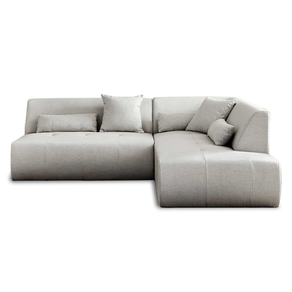 Canapé modulable 5 places angle droit en tissu gris clair