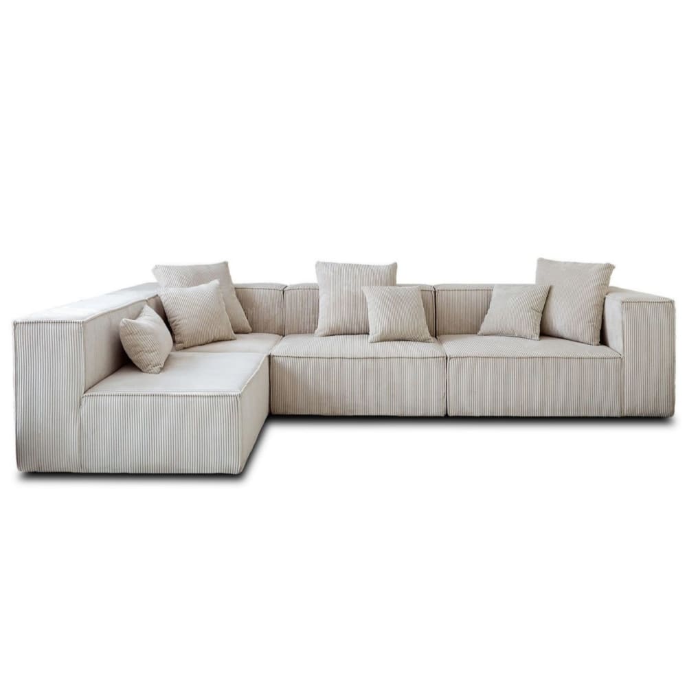 Canapé modulable 6 places en velours côtelé beige
