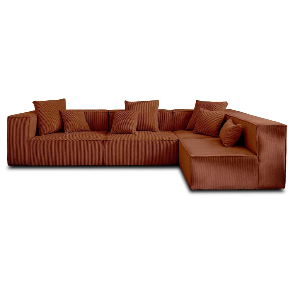 Canapé modulable 6 places en velours côtelé terracotta