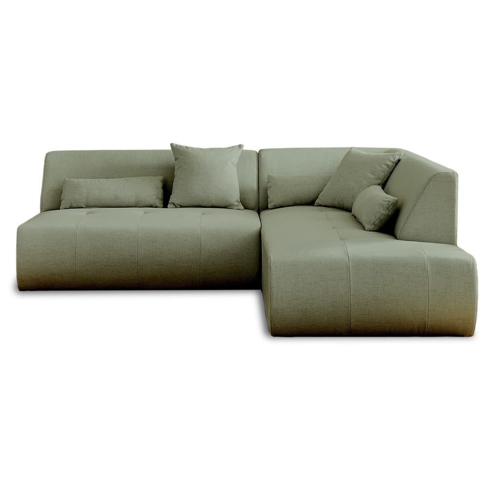 Canapé modulable 5 places angle droit en tissu vert sauge