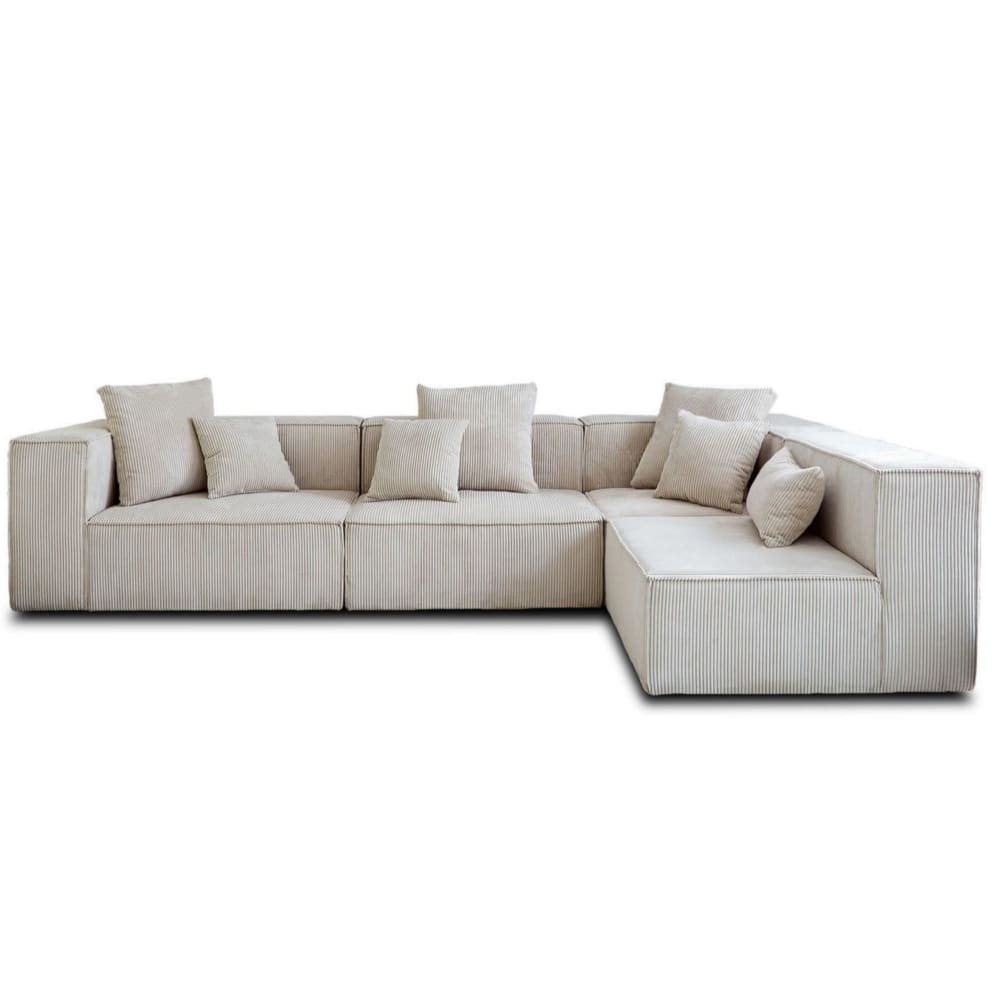 Canapé modulable 6 places angle droit en velours côtelé beige