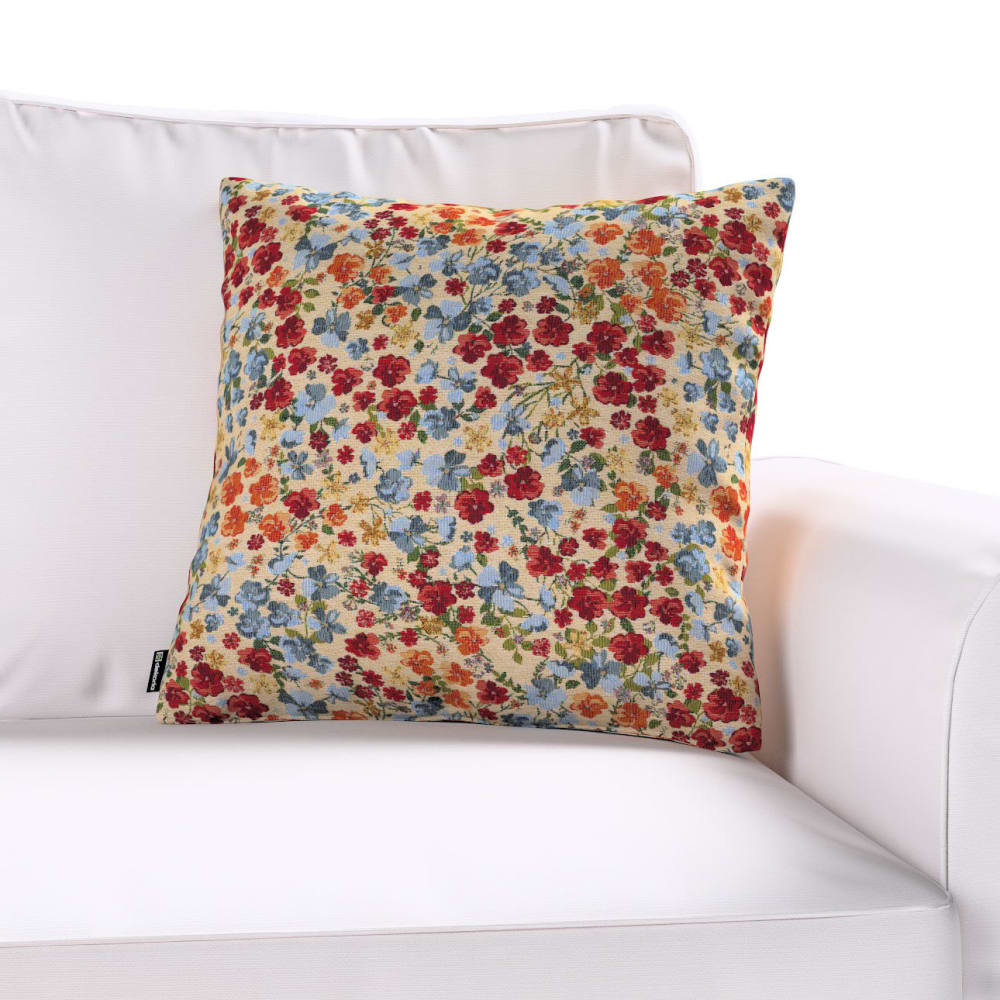 Kissenbezug aus Jacquard mit Blümchen, rot und blau, 43x43 cm -