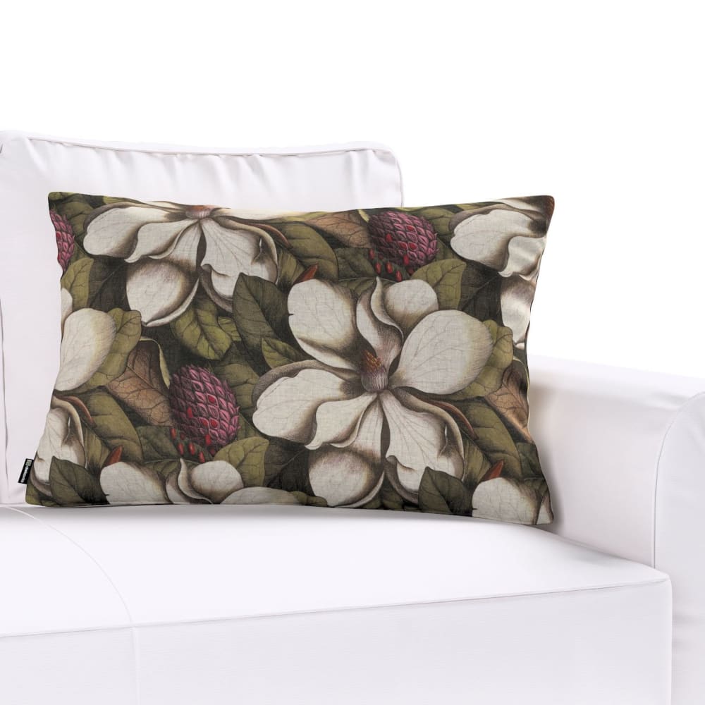 Kissenhülle mit großen Blumen, grün und beige, 60x40cm - Maisons