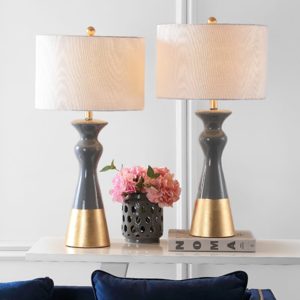 Ensemble de 2 lampes de table en ceramique or — vue 3