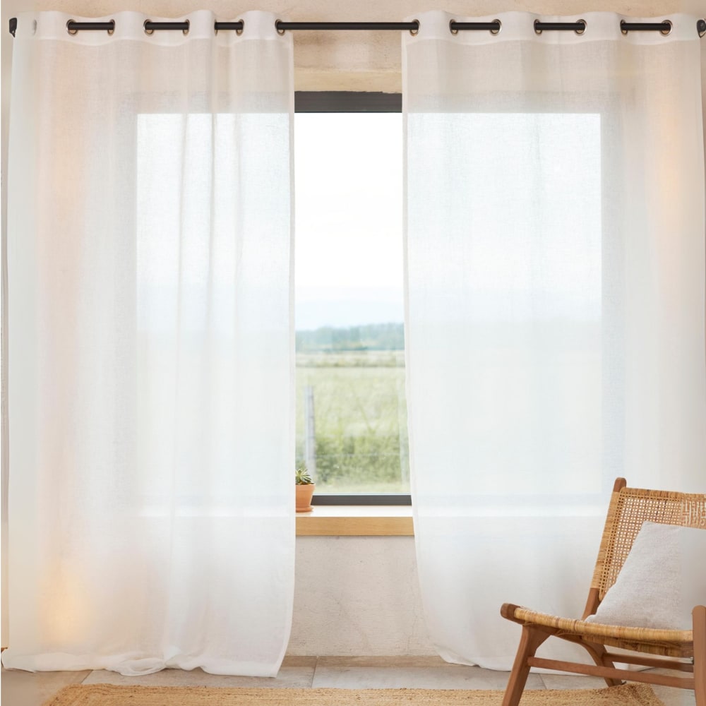 Rideau voilage 100% lin fluide blanc 140x260 cm