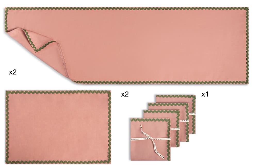 Ensemble de table nappe et serviettes 8 pièces lin 100% rose et vert — vue 3