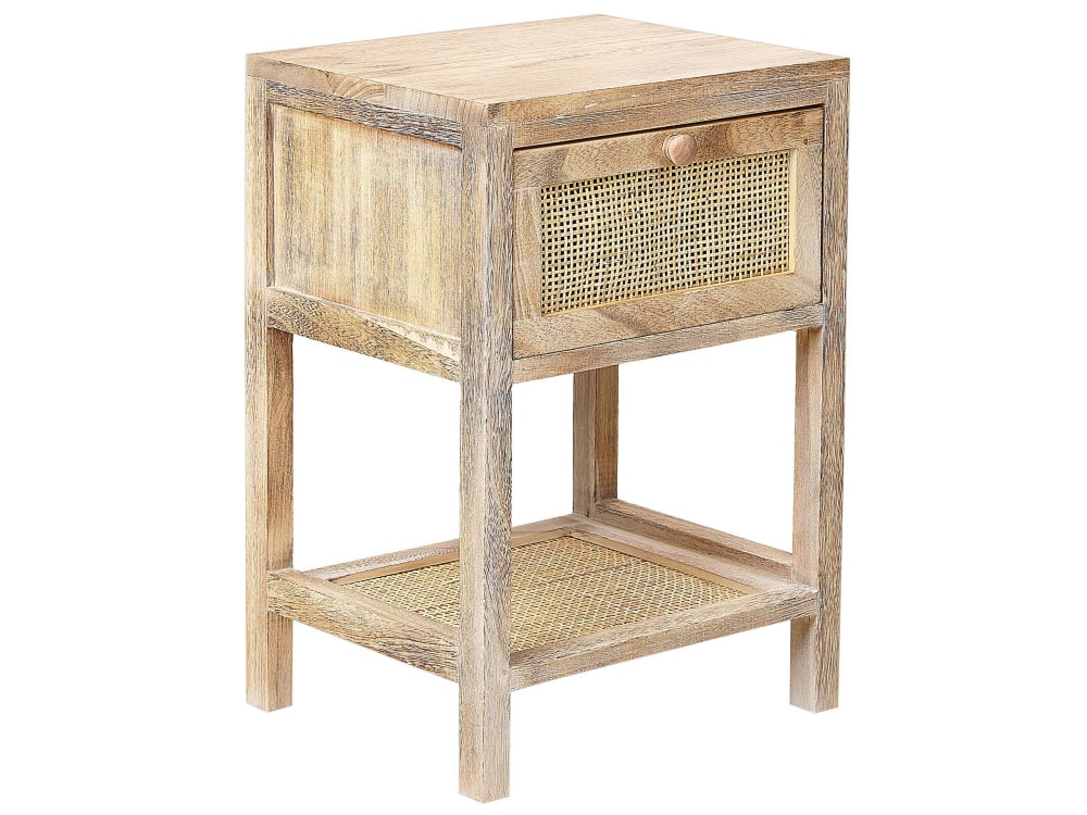 Beliani Nachttisch mit 1 Schublade aus Holz 51cm, braun style landhaus - Stoff