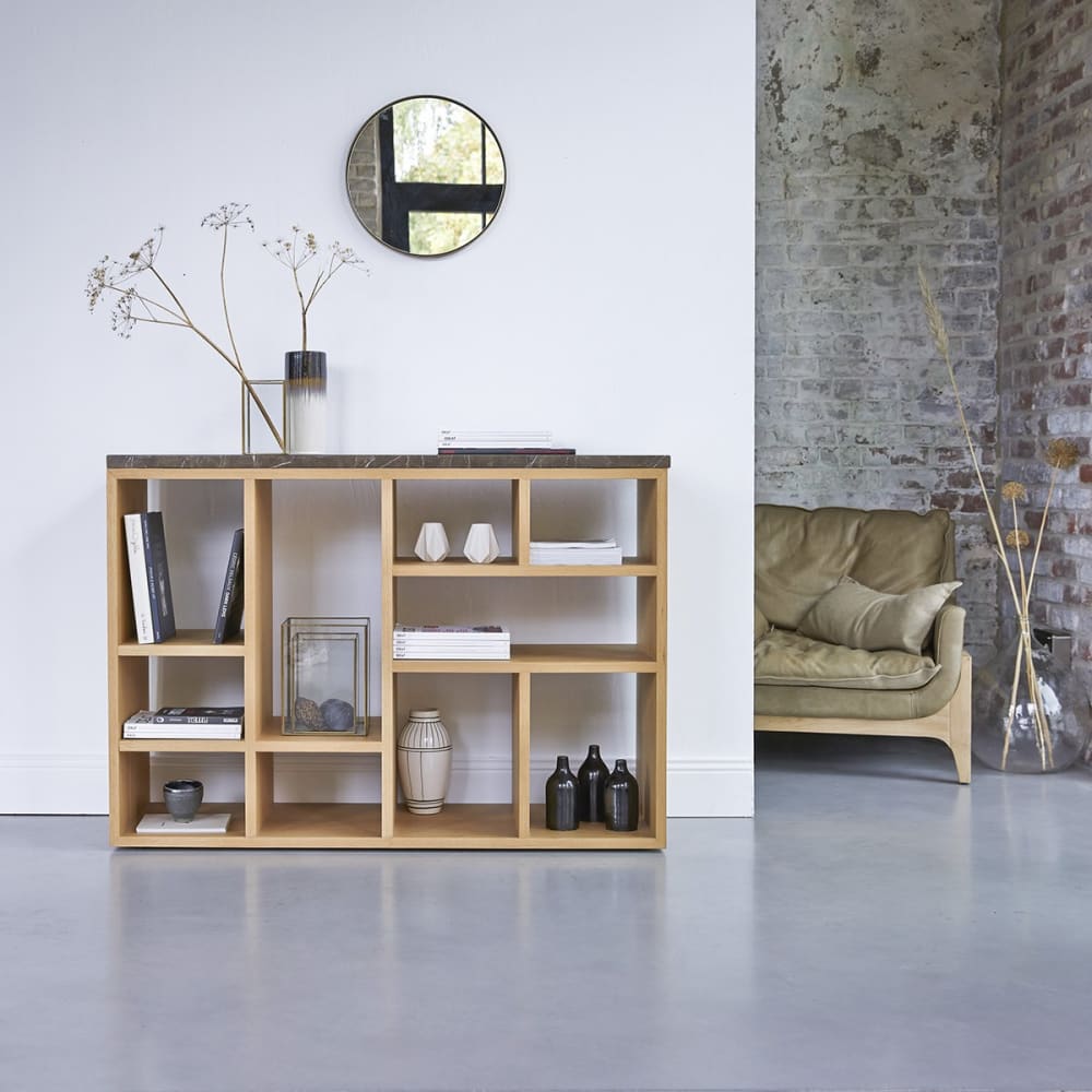 Tikamoon Niedriges Bücherregal aus Eiche style classic chic Beige Holz