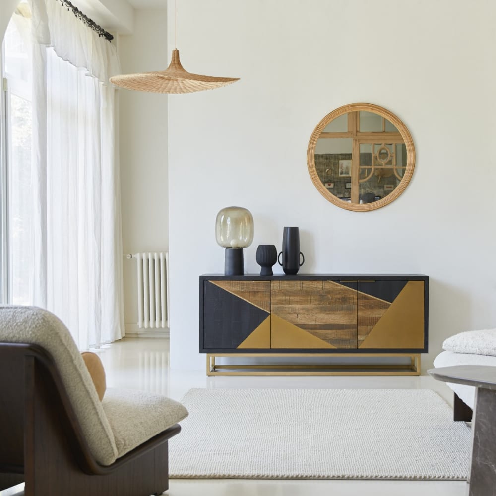 Tikamoon Sideboard aus Eiche 160 cm style exotic Schwarz Holz