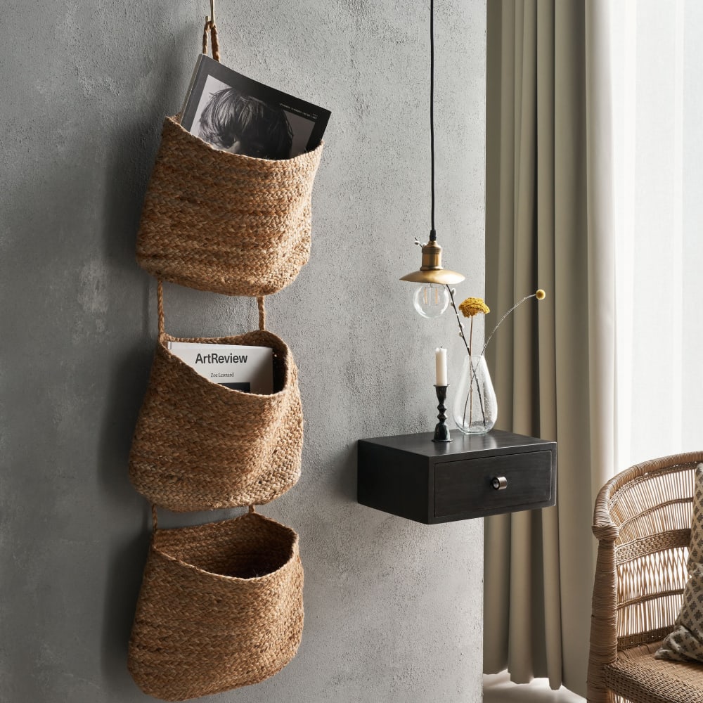 Paniers accrochés en fibres naturelles clair ( lot de 3 ) - Maisons du Monde