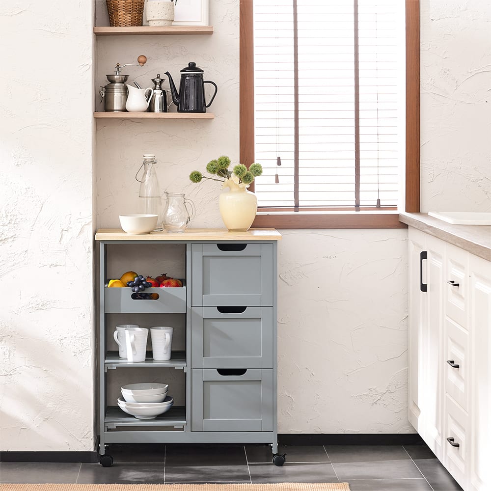 Desserte effet bois gris à roulettes 3 tiroirs - Maisons du Monde