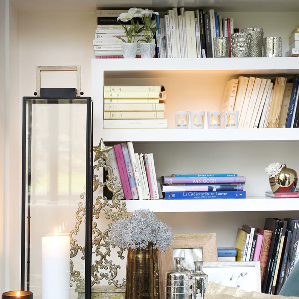 Set de 4 photophores décoratifs de noël en verre blanc et doré H6.5 — vue 3