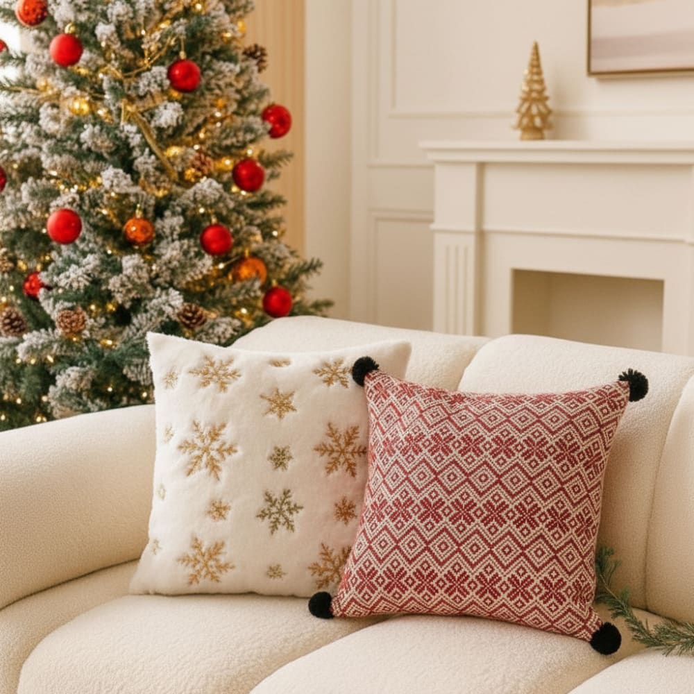 Housse de coussin décoratif en coton rouge et blanc 50x50 — vue 3