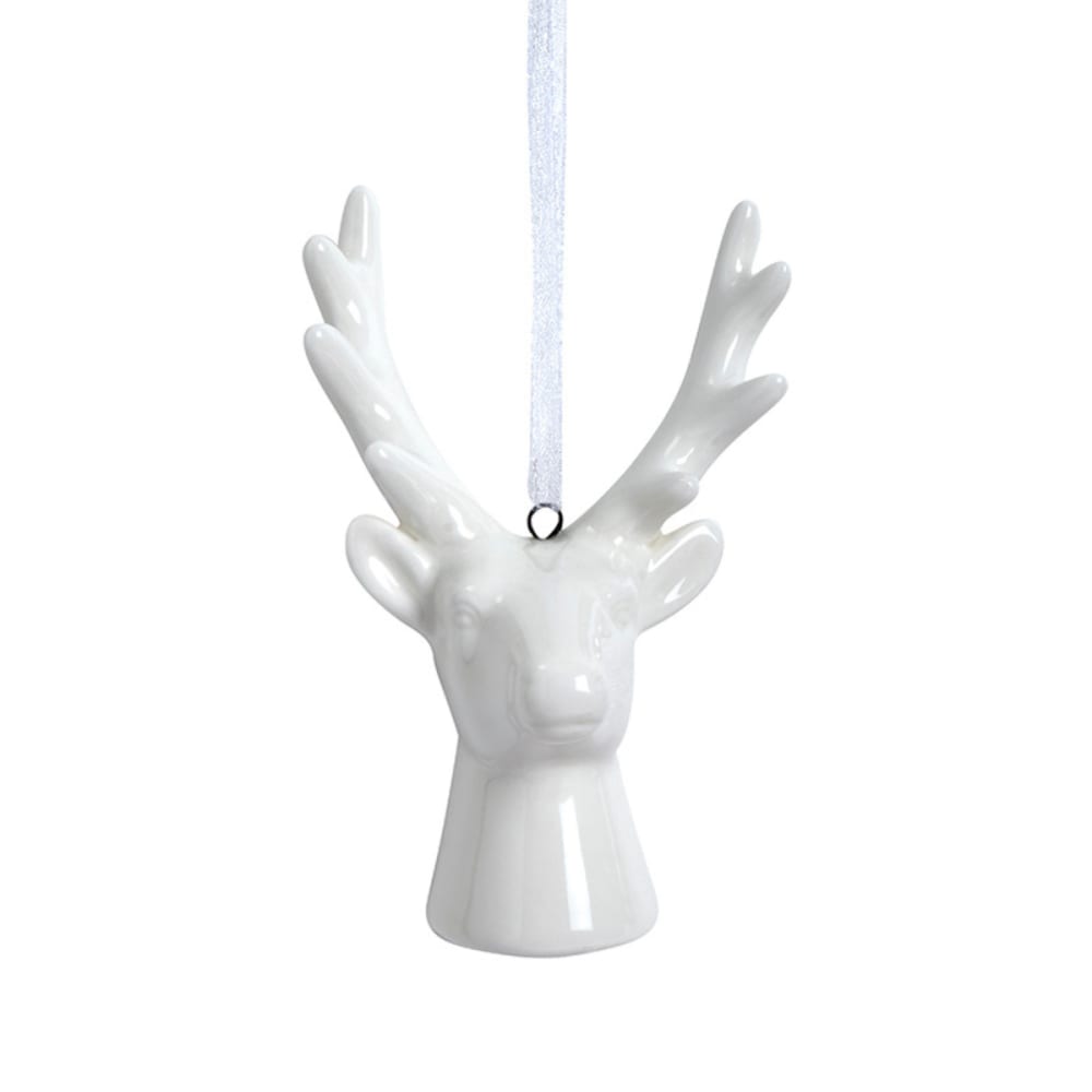 Suspension décorative de noël tête de renne en grès blanc H7