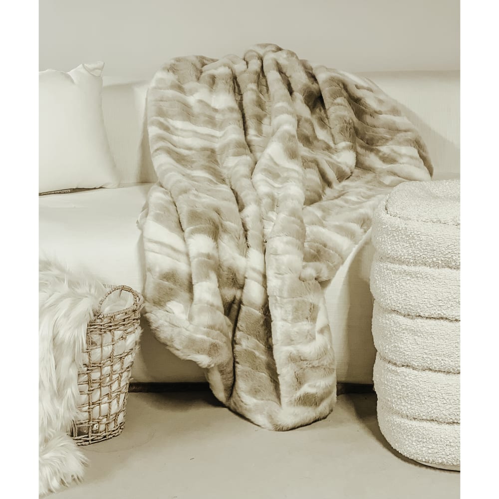 MX HOME Plaid aus Kunstpelz in Beige und Weiß style classic chic Beige Webpelz
