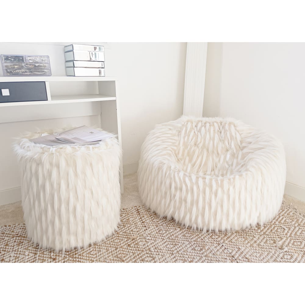 Pouf en fausse fourrure blanc - Maisons du Monde