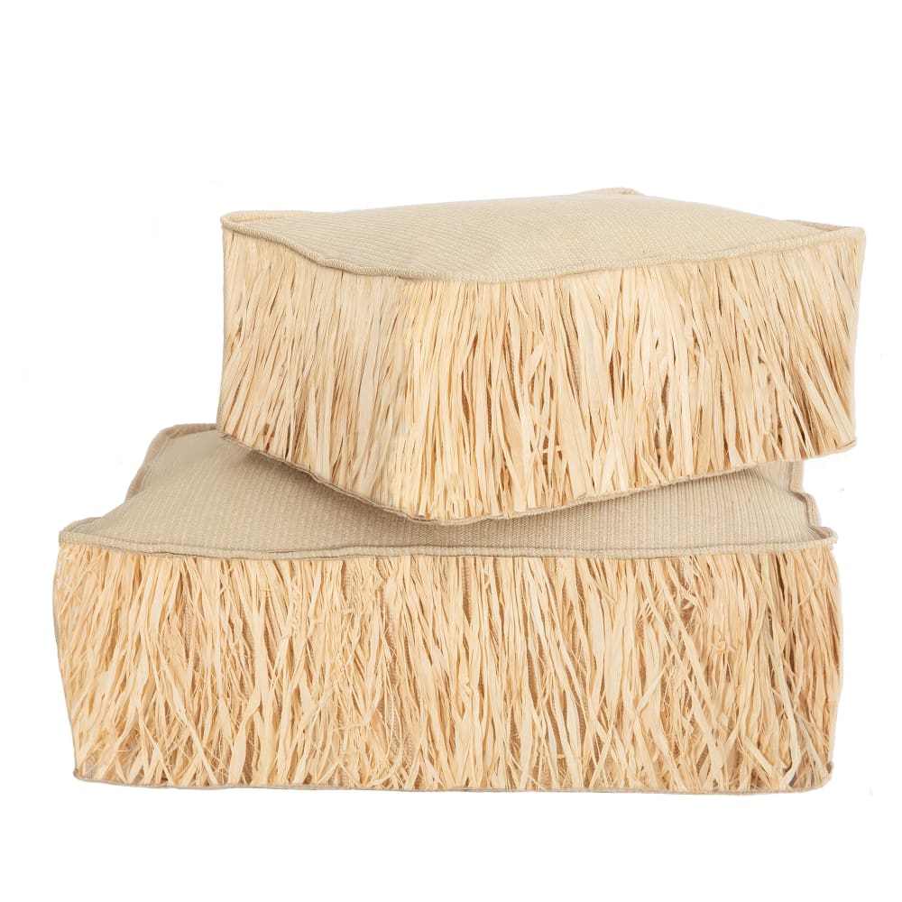 Coussin de sol extérieur en tissu effet raphia a frange s - Maisons du Monde