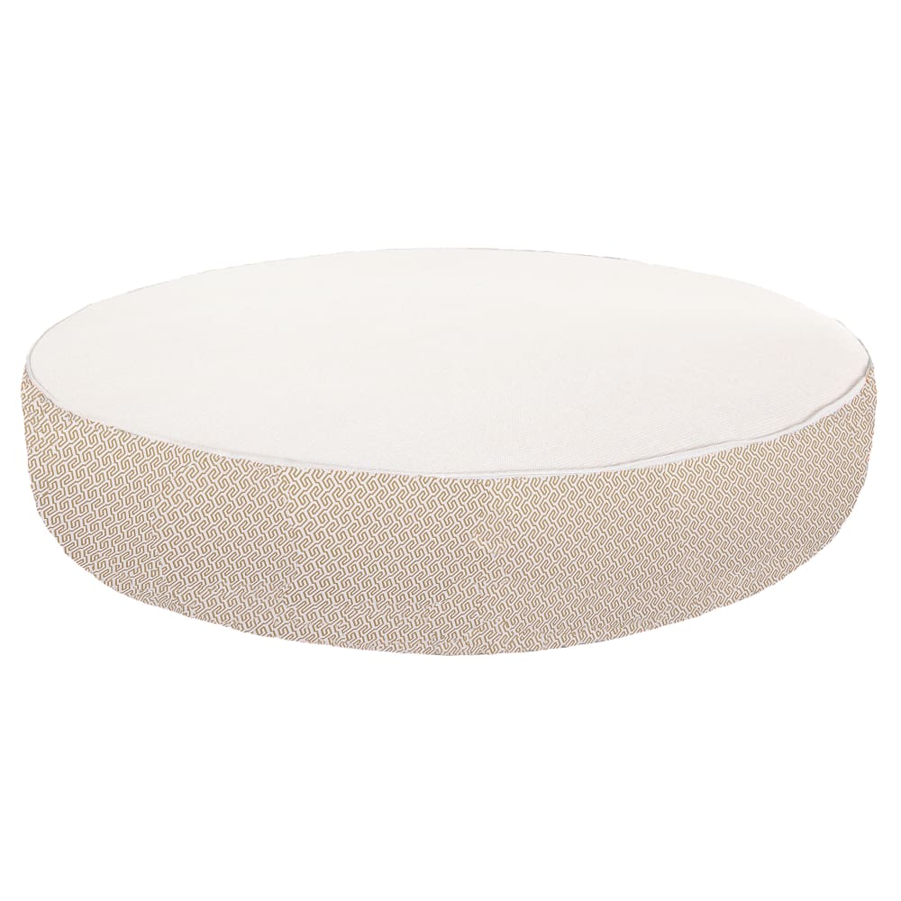 Lit bain de soleil extérieur en mousse rond blanc a motif beige