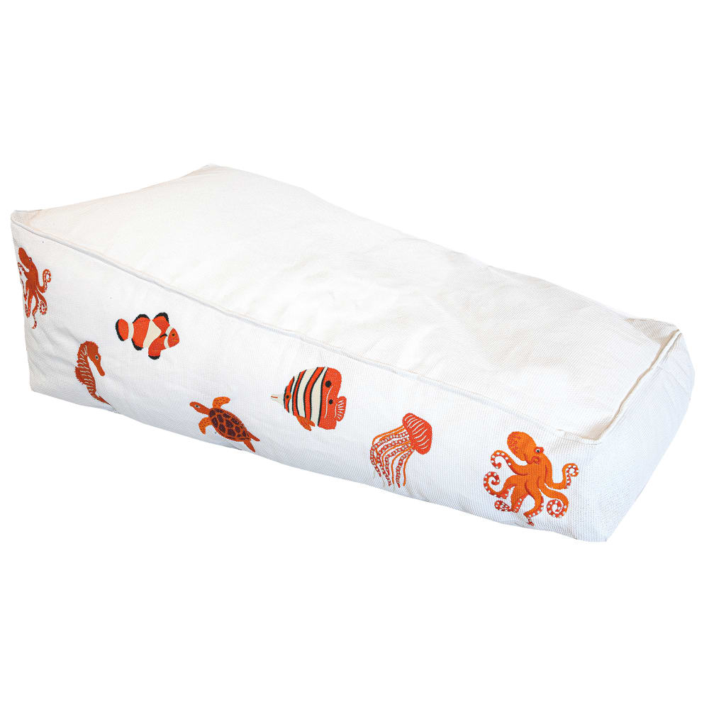MX HOME Schwimmende Sonnenliege mit orangefarbenen Fischstickereien, weiß style seaside - Acryl