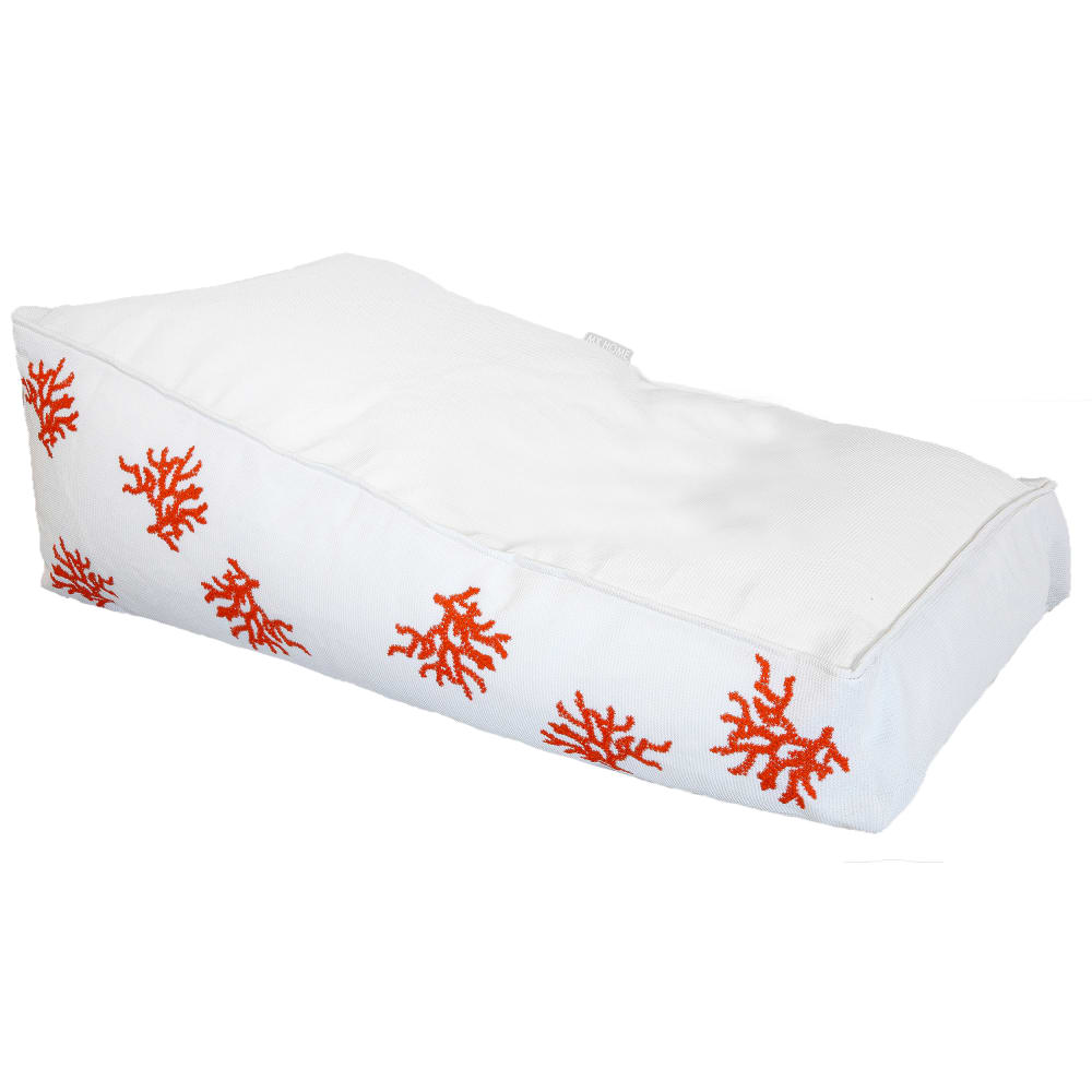 Bain de soleil extérieur flottant déhoussable broderie corail blanc