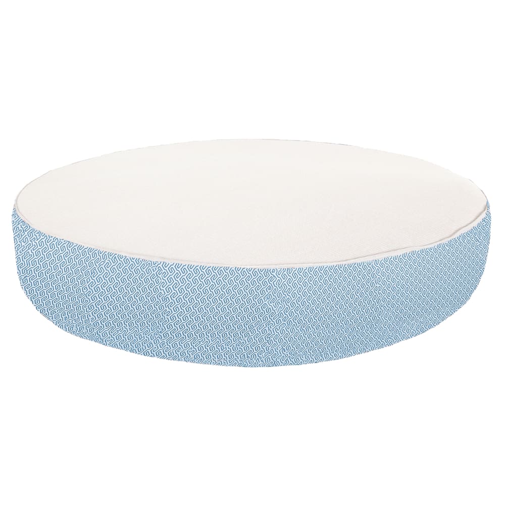 Lit bain de soleil extérieur en mousse rond blanc a motif bleu