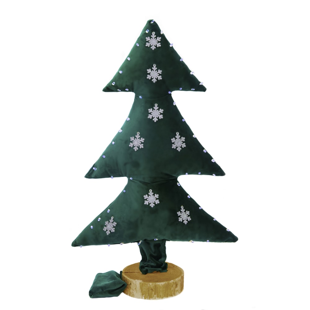 Arbol de navidad luminoso de terciopelo verde con copos plateados 70cm