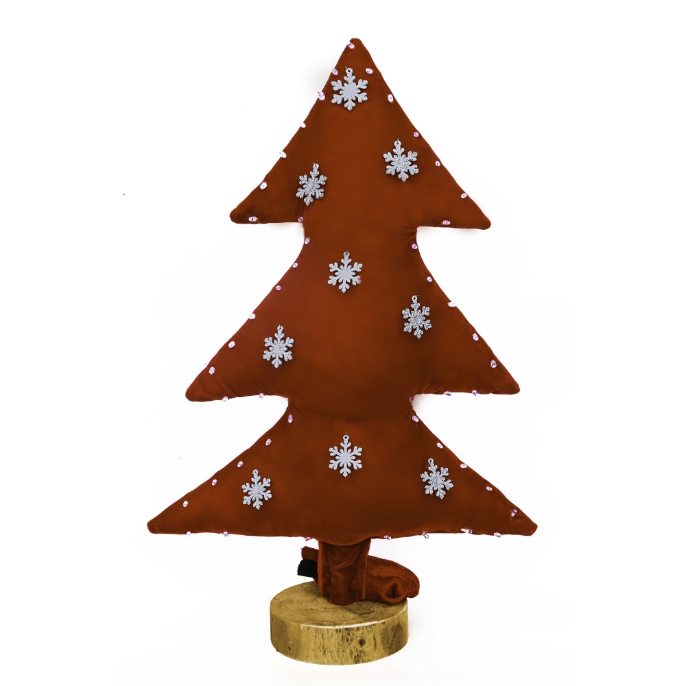 Arbol de navidad luminoso de terciopelo rojo con copos 70cm