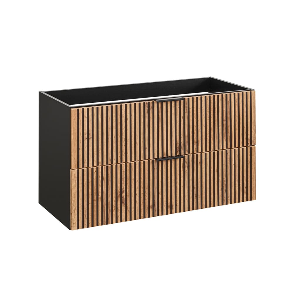 Petits meubles Waschtischunterschrank 100cm Melamin Holz in Eichenoptik und Schwarz Schwarz Spanplatte