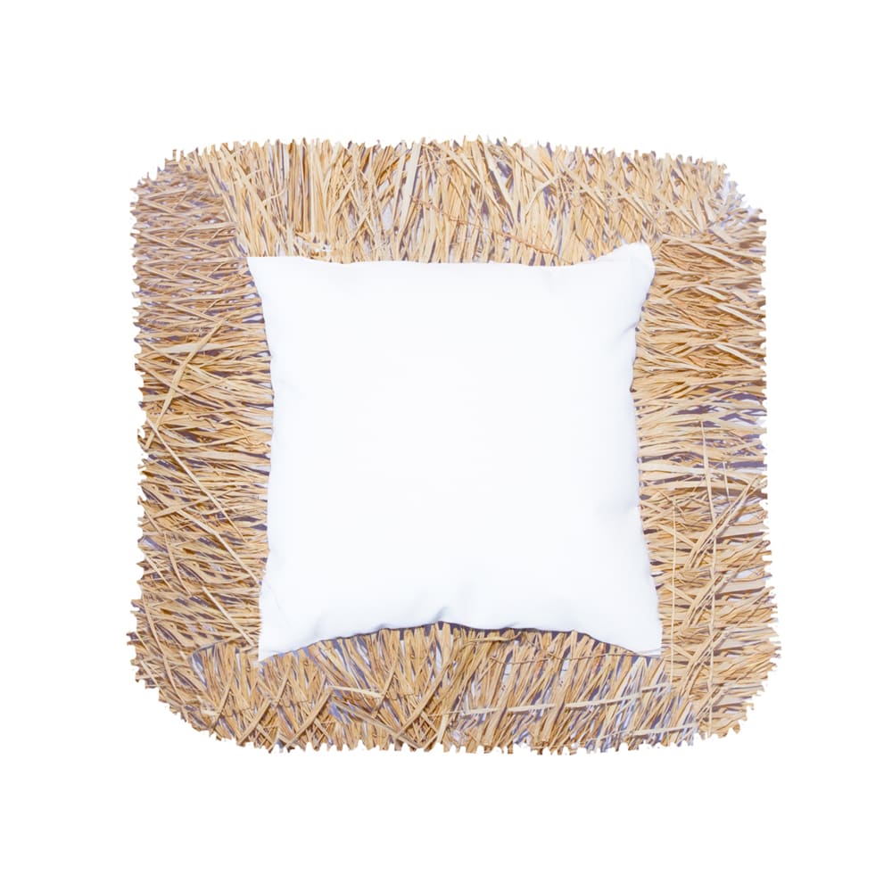 Coussin extérieur carré blanc à frange