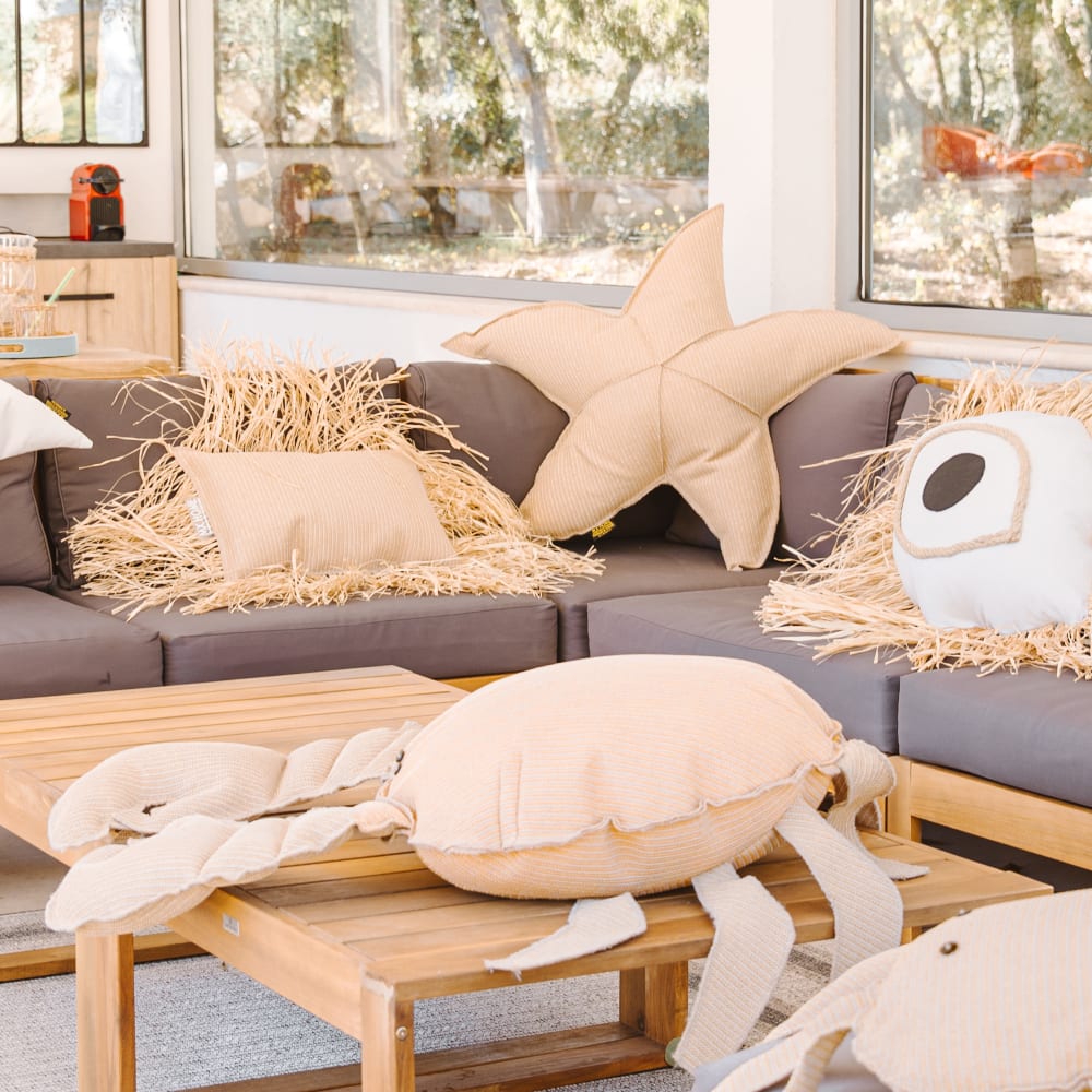 Coussin extérieur long raphia à frange - Maisons du Monde