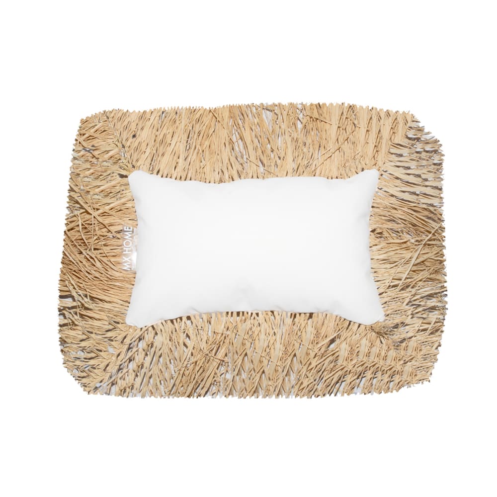 Coussin extérieur long a blanc à frange