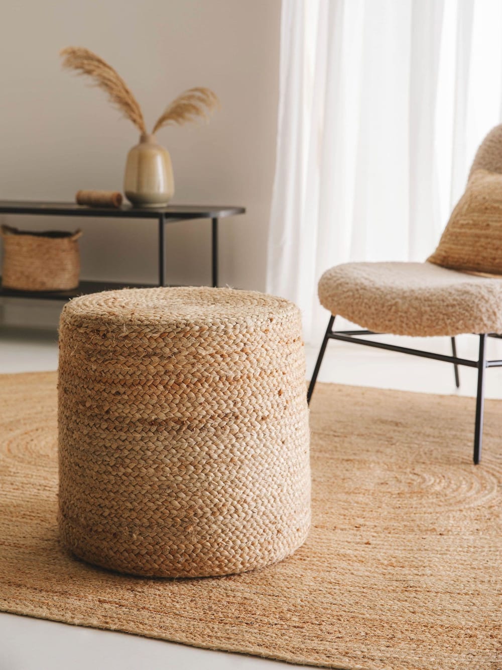 Pouf en jute fait main marron clair 40x40x40