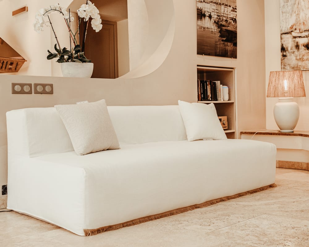 Canapé modulable banquette - déhoussable 3 places- coton franges
