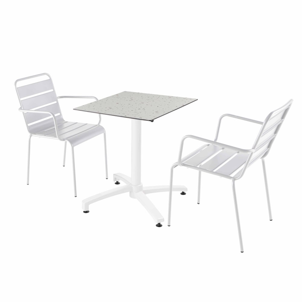 Ensemble table terrasse terrazzo et 2 chaises blanc
