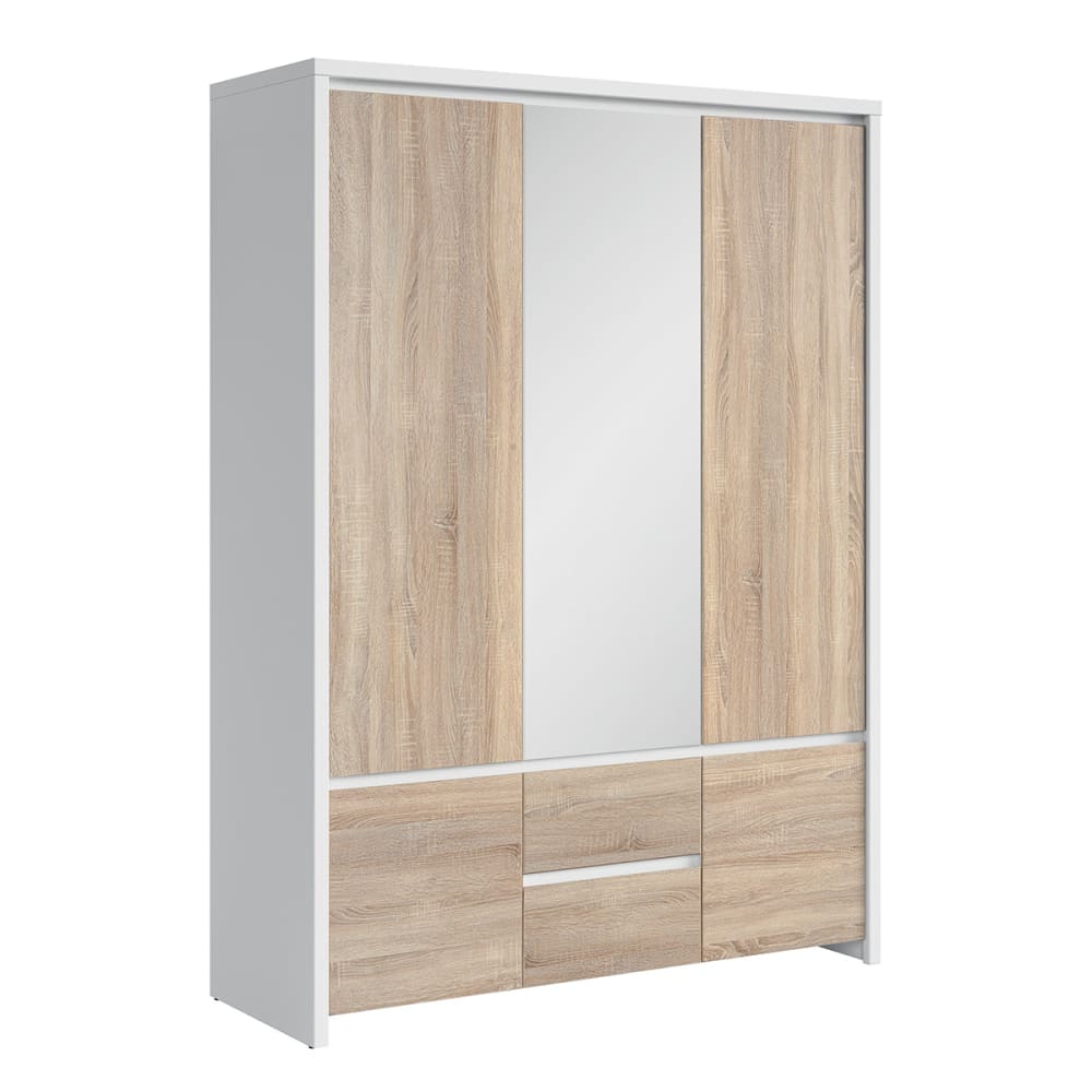Petits meubles 3-türiger Kleiderschrank Spanplatten Holz und Weiß Weiß Spanplatte