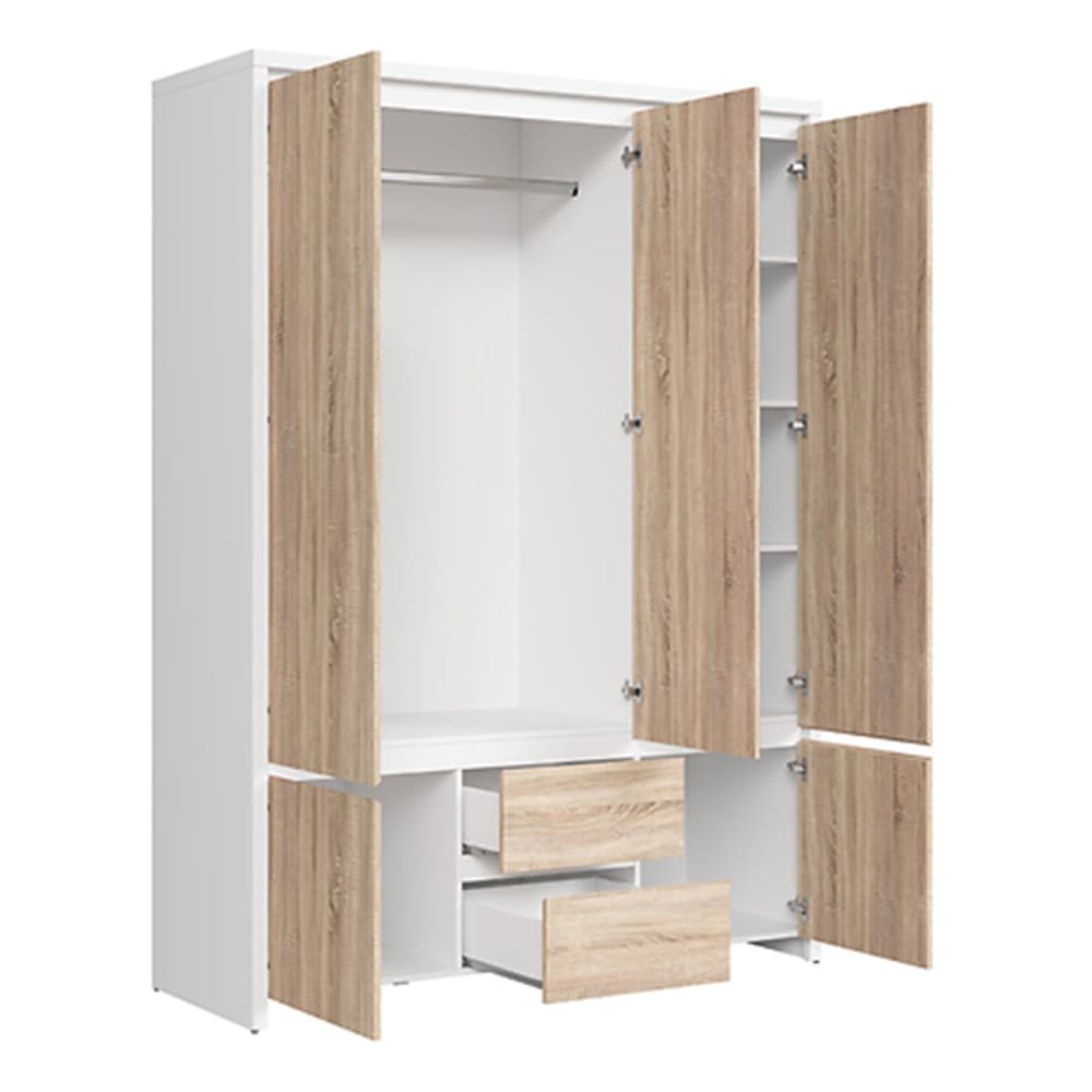 3-türiger Kleiderschrank Spanplatten Holz und Weiß - Maisons Du
