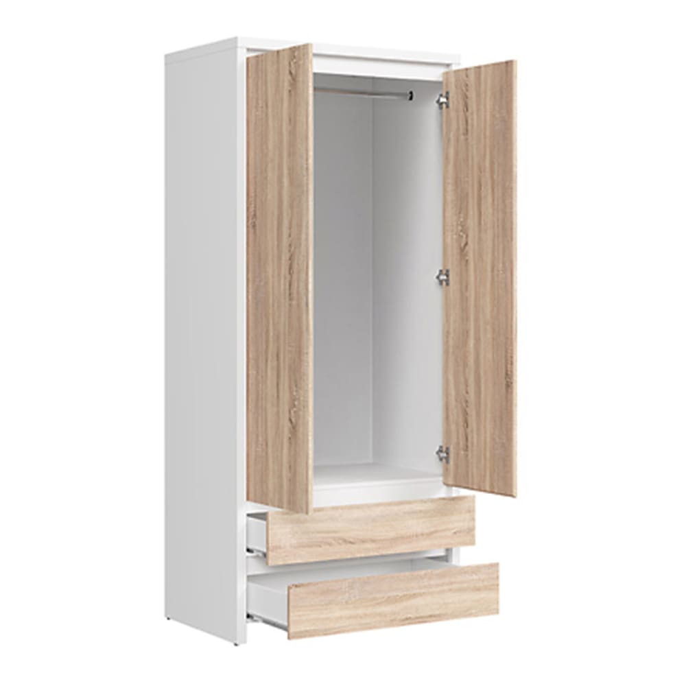Schrank 2 Türen 2 Schubladen Spanplatten Holz und Weiß - Maisons