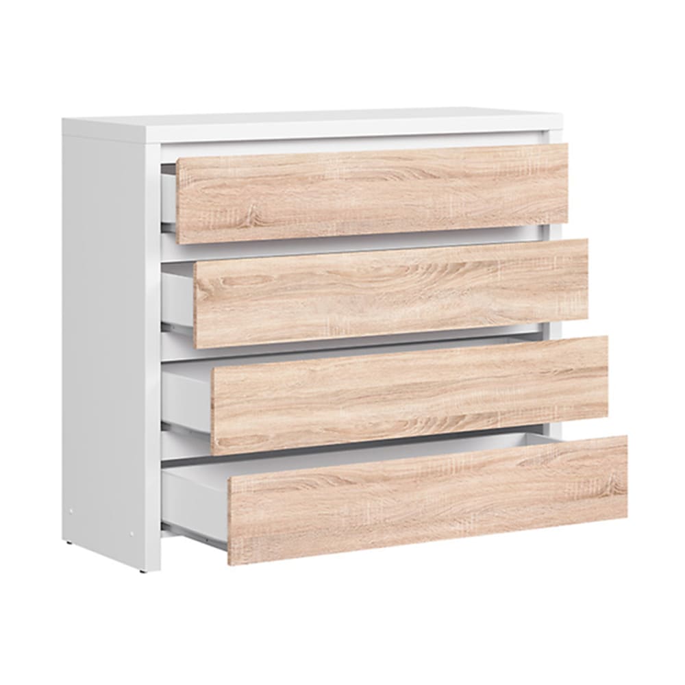 Kommode mit 4 Schubladen Spanplatten Holz und Weiß - Maisons Du