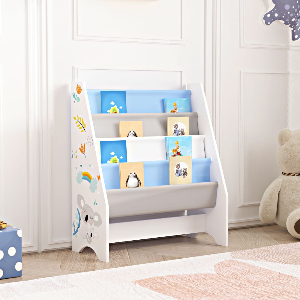 Kinderregal mit 4 Fächern in Holzoptik 74 x 62 x 29 cm, Weiß Grau