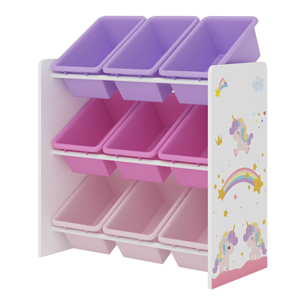 en casa Kinderregal mit Kisten in Holzoptik 60 x 62 x 27 cm, Weiß Lila Rosa MEHRFARBIG SPANPLATTE Kinder