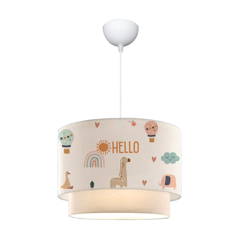 lux pro Hängeleuchte für Kinder aus Stoff mit Giraffen-Motiv 70 cm, Weiß WEISS STOFF Kinder