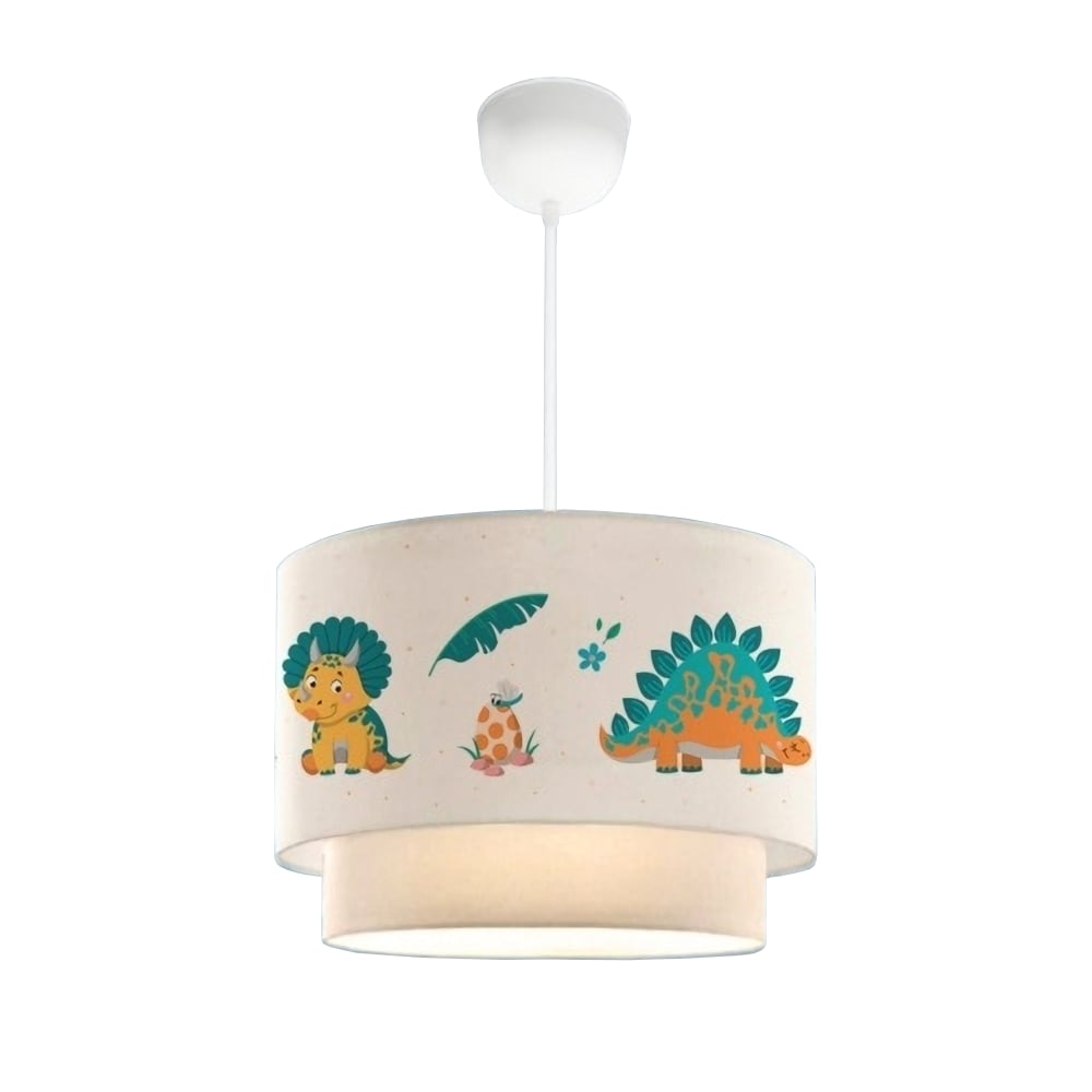 lux pro Hängeleuchte für Kinder aus Stoff mit Dinosaurier-Motiv 70 cm, Weiß WEISS STOFF Kinder