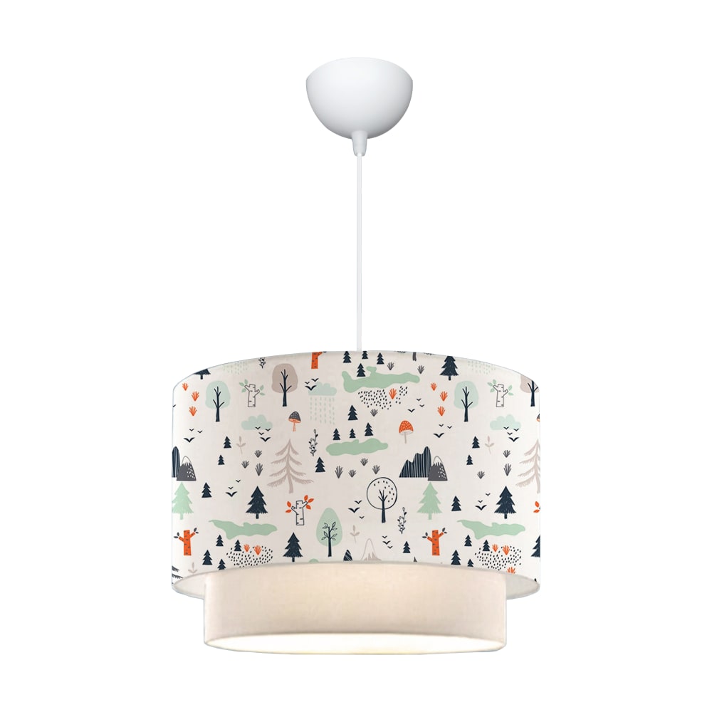 lux pro Hängeleuchte für Kinder aus Stoff mit Baum-Motiv 70 cm, Weiß WEISS STOFF Kinder