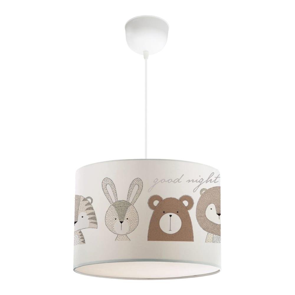lux pro Hängeleuchte für Kinder aus Stoff mit Tier-Motiv 70 cm, Weiß WEISS STOFF Kinder